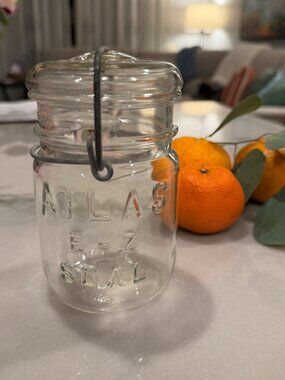 Vintage Atlas E-Z Seal Glass Canning Jar Original Lid Wire Bail Hazel Atlas